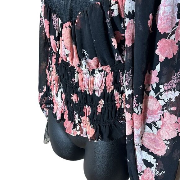 Free people whimsigoth black floral lace keyhole sheer top nwt large witchy - Picture 8 of 11